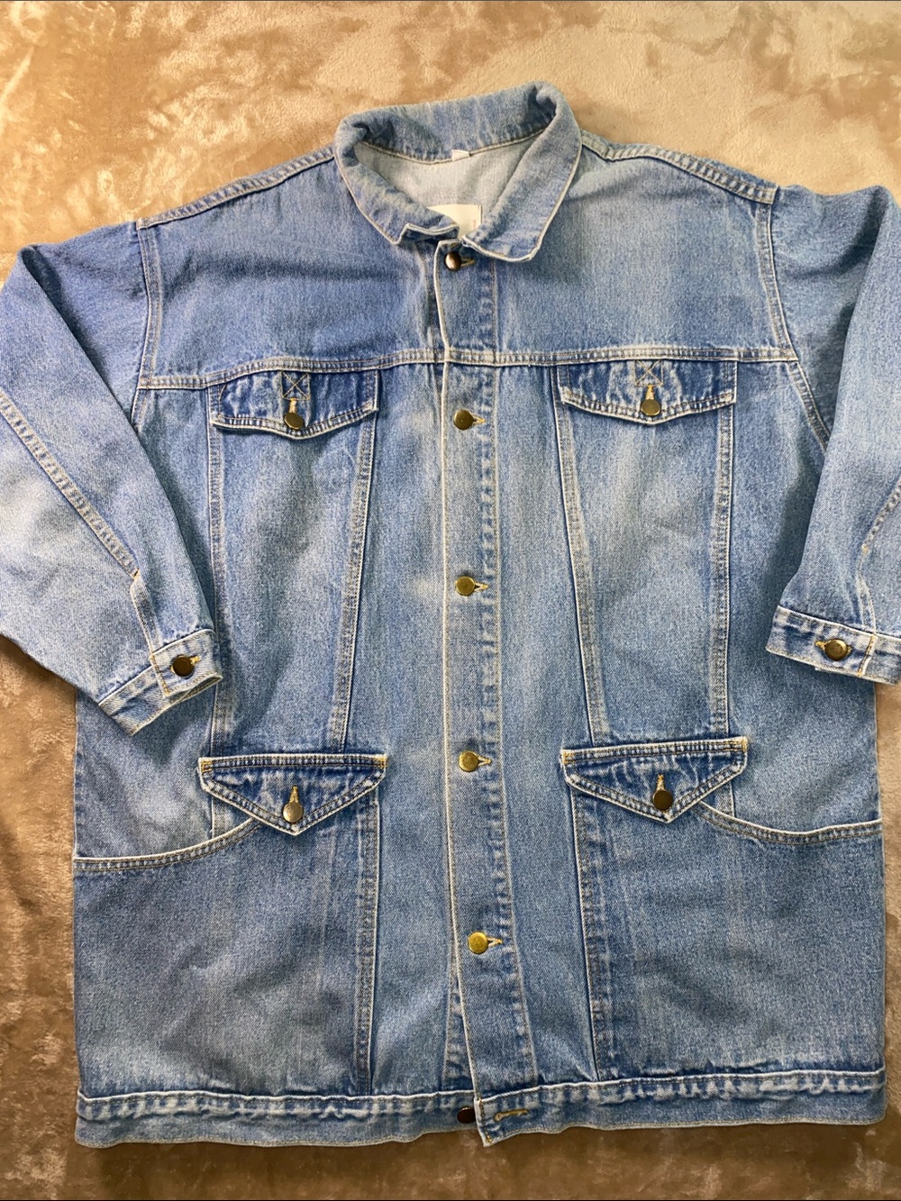 Vintage Light Blue Denim Military Field Jacket - Men